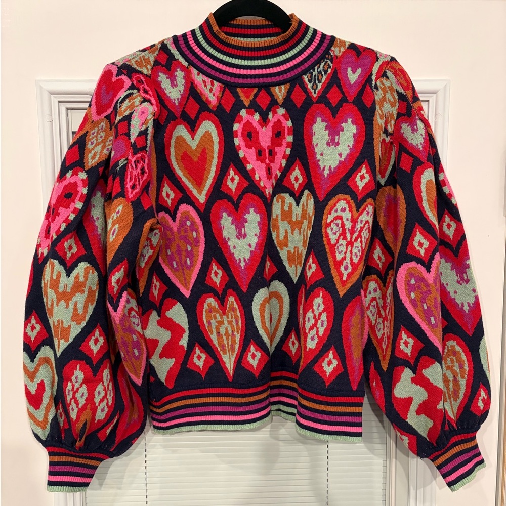 AVARA Heart Pattern Colorblock Knit Sweater - Bold Multicolored!